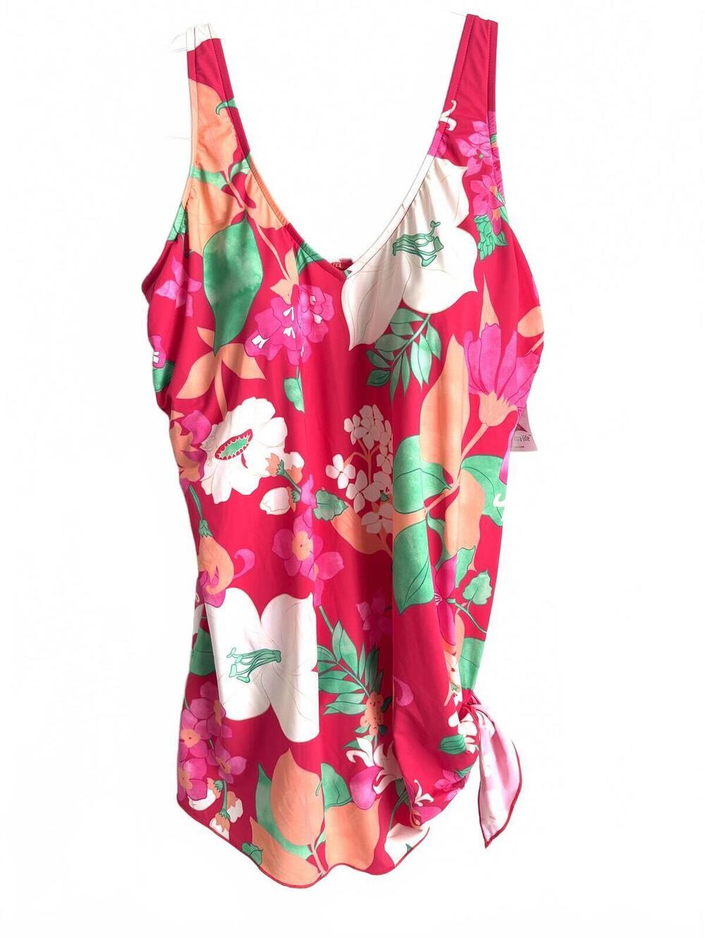 Land’s End | NWT Women’s One Piece Swim Dress Bright Pink Peach Green Size 16